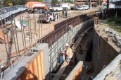 Construction worker is working alone at the work-in-progress construction site of the SR-134 & Hollywood Way interchange